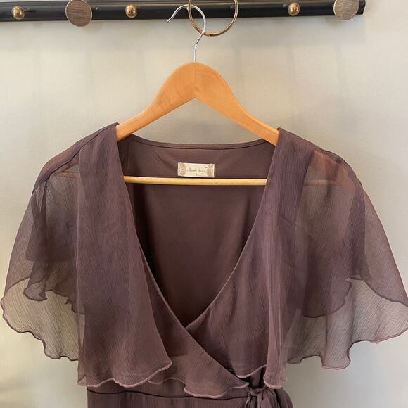 Altar'd State Chiffon S Dress | Sheer Flutter Sleeves, Wrap, Romantic Purple EUC - Picture 3 of 5